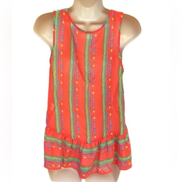 ’Everly: Debbie Tank, Red Sheer Light Ruffle Ham PTP 18’ L 23. - Picture 2 of 6